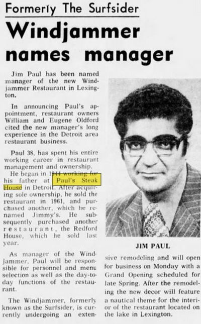 Pauls Steak House - Mar 1972 Article (newer photo)